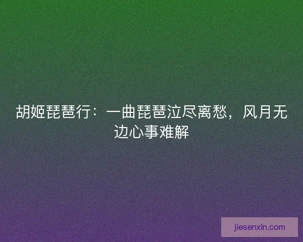胡姬琵琶行：一曲琵琶泣尽离愁，风月无边心事难解